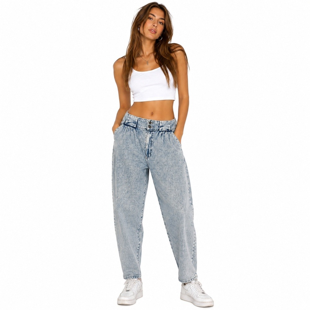 Vintage Gitano Jeans Womems 16 High Waisted Acid Wash Pleated Light Blue 80s